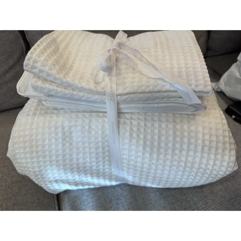 BOLL & BRANCH Waffle Weave Duvet Set W/shams Full/Queen White Organic Cotton NEW